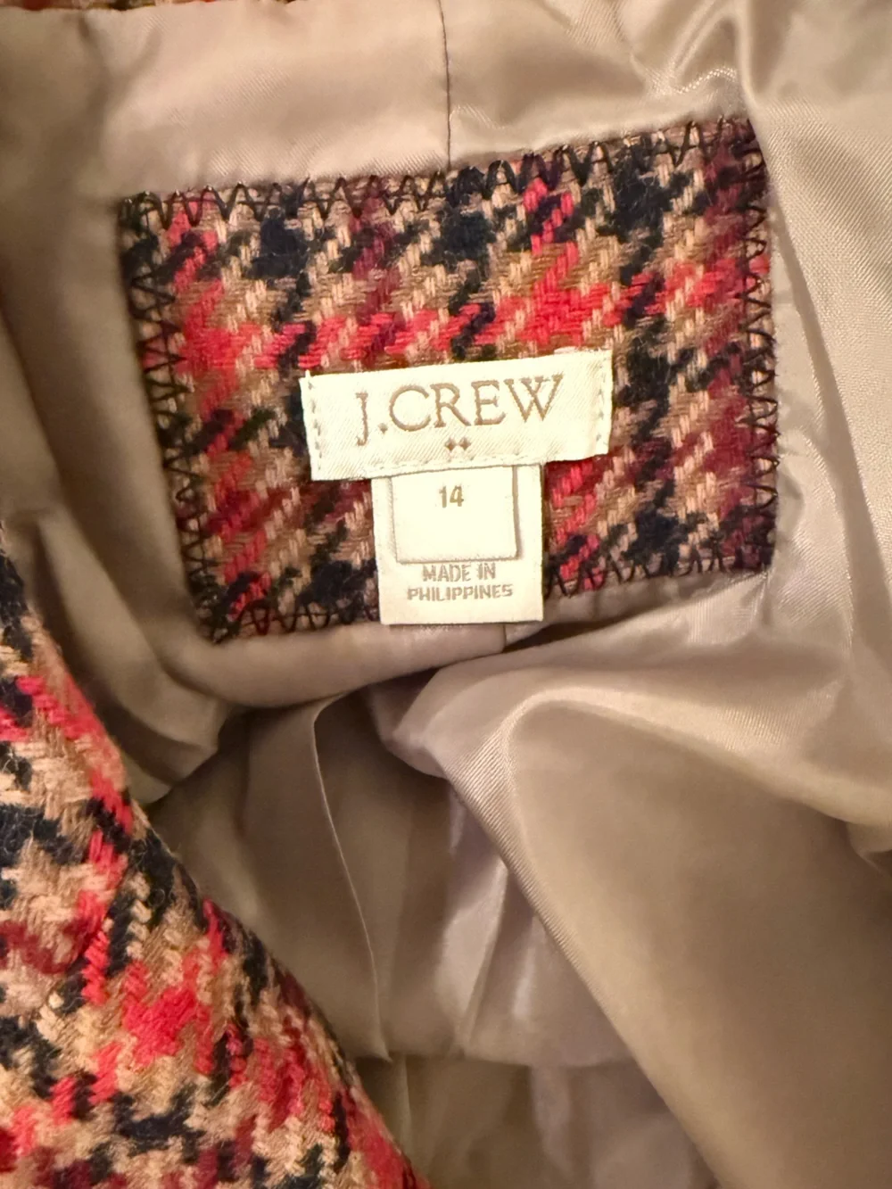 J. Crew Schoolboy Red and Tan Houndstooth Blazer L2